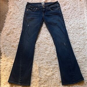 True Religion Joey Dark Blue Flare Jeans with flap pockets